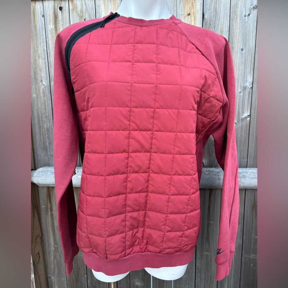 Nike Burgundy and Black Quilted Crew Neck Sweatshirt with Zipper